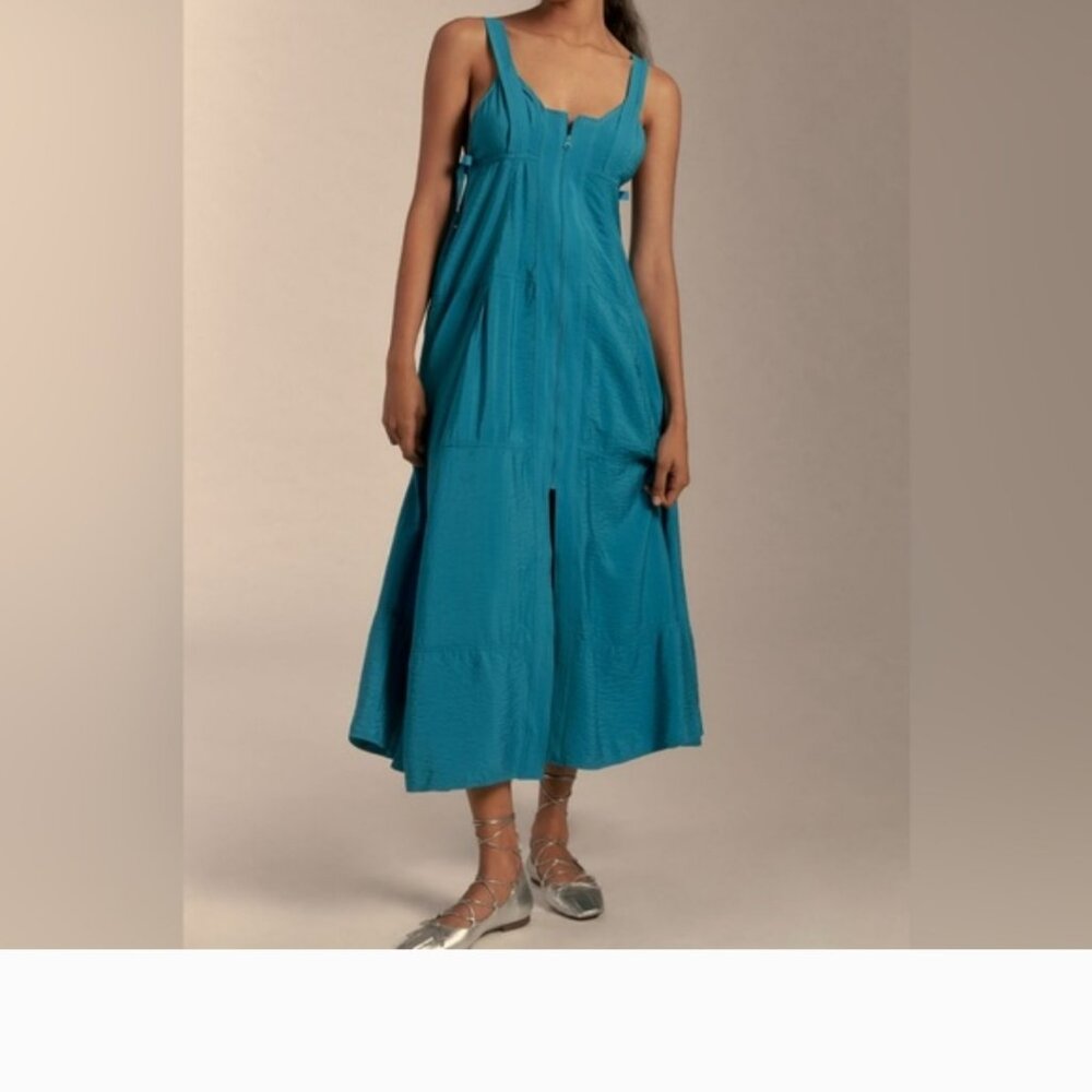 Pilcro Anthropologie Dress Blue Midi Parasail Shift Lagenlook XS NWT's